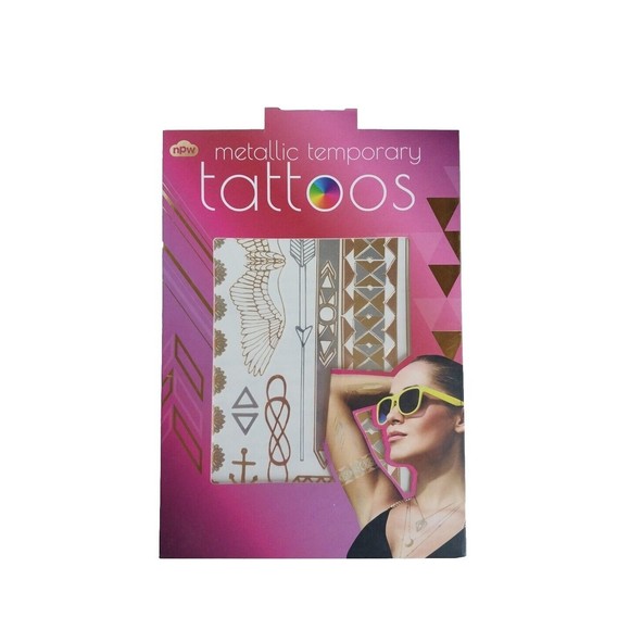 Women Lady Metallic gold silver color boho arm Body Temporary Tattoo Sticker Art - Picture 2 of 7